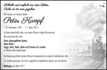 Traueranzeige von Peter Kampf von Südthüringer Presse