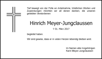 Traueranzeige von Hinrich Meyer-Jungclaussen von Neue Presse Coburg