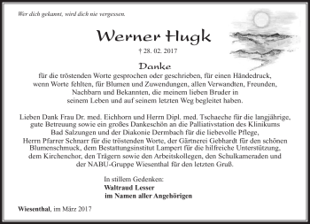 Traueranzeige von Werner Hugk von Südthüringer Presse
