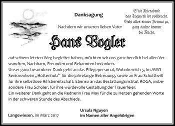 Traueranzeige von Hans Vogler von Südthüringer Presse