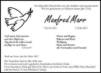Traueranzeige von Manfred Marr von Neue Presse Coburg