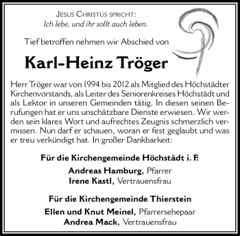 Traueranzeige von Karl-Heinz Tröger von Frankenpost