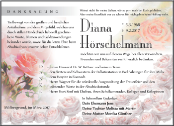 Traueranzeige von Diana Hörschelmann von Südthüringer Presse