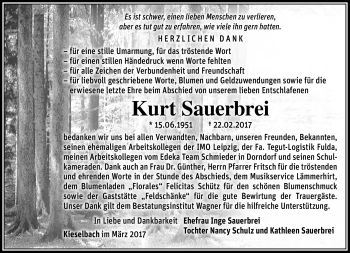 Traueranzeige von Kurt Sauerbrei von Südthüringer Presse
