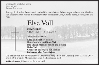 Traueranzeige von Else Voll von Südthüringer Presse