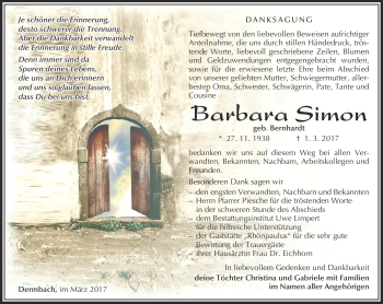 Traueranzeige von Barbara Simon von Südthüringer Presse