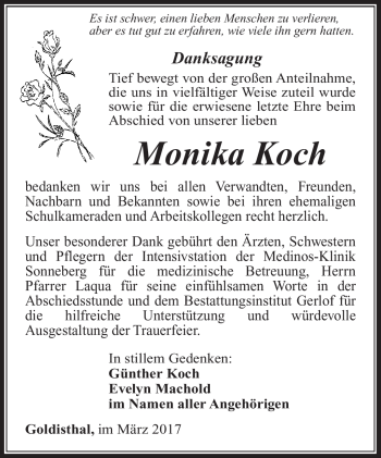 Traueranzeige von Monika Koch von Südthüringer Presse