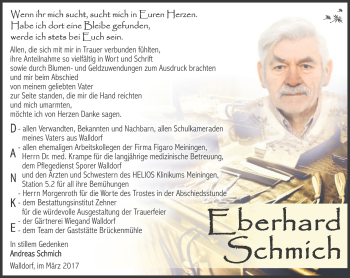 Traueranzeige von Eberhard Schmich von Südthüringer Presse