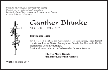Traueranzeige von Günther Blümke von Südthüringer Presse