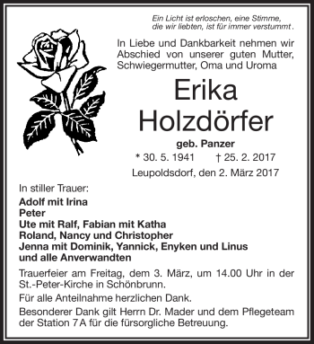 Traueranzeige von Erika Holzdörfer von Frankenpost