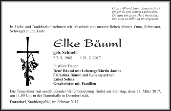 Traueranzeige von Elke Bäuml von Südthüringer Presse