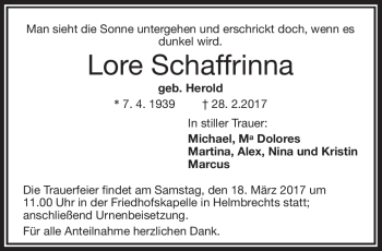 Traueranzeige von Lore Schaffrinna von Frankenpost