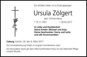 Traueranzeige von Ursula Zölgert von Neue Presse Coburg