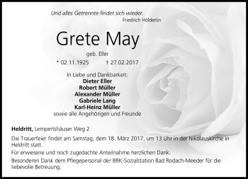 Traueranzeige von Grete May von Neue Presse Coburg