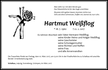 Traueranzeige von Hartmut Weißflog von Südthüringer Presse