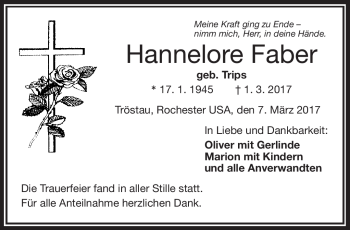 Traueranzeige von Hannelore Faber von Frankenpost