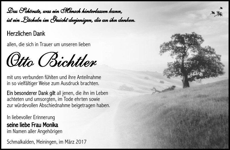  Traueranzeige für Otto Bichtler vom 04.03.2017 aus Südthüringer Presse