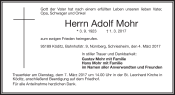 Traueranzeige von Adolf Mohr von Frankenpost