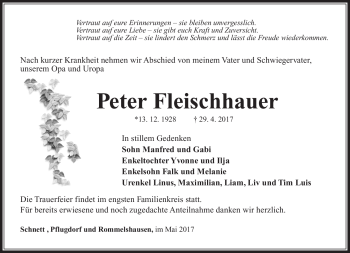 Traueranzeige von Peter Fleischhauer von Südthüringer Presse