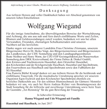 Traueranzeige von Wolfgang Wiegand von 23022