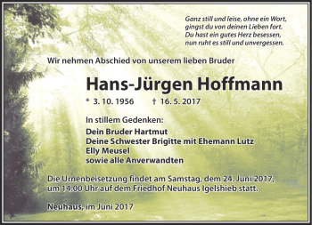 Traueranzeige von Hans-Jürgen Hoffmann von Südthüringer Presse