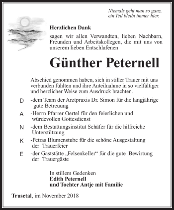 Traueranzeige von Günther Peternell von Südthüringer Presse