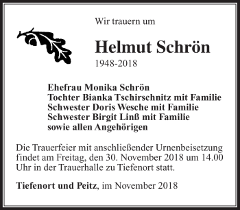 Traueranzeige von Helmut Schrön von Südthüringer Presse
