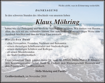 Traueranzeige von Klaus Möhring von Südthüringer Presse