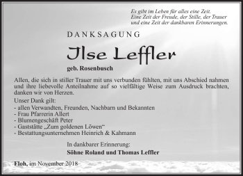 Traueranzeige von Ilse Leffler von Südthüringer Presse