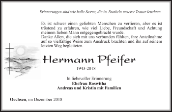 Traueranzeige von Hermann Pfeifer von Südthüringer Presse