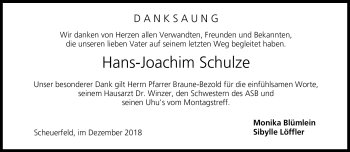 Traueranzeige von Hans-Joachim Schulze von Neue Presse Coburg