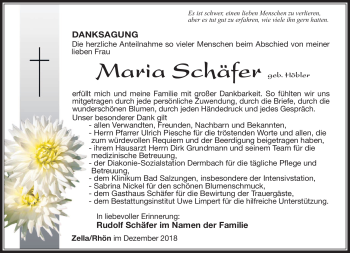 Traueranzeige von Maria Schäfer von Südthüringer Presse