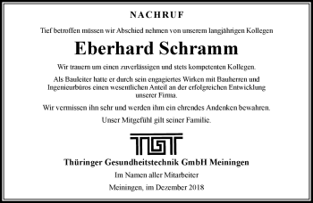 Traueranzeige von Eberhard Schramm von Südthüringer Presse