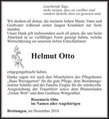 Traueranzeige von Helmut Otto von Südthüringer Presse