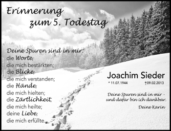 Traueranzeige von Joachim Sieder von Südthüringer Presse