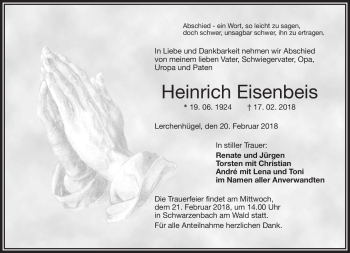 Traueranzeige von Heinrich Eisenbeis von Frankenpost