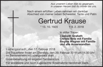 Traueranzeige von Gertrud Krause von Neue Presse Coburg