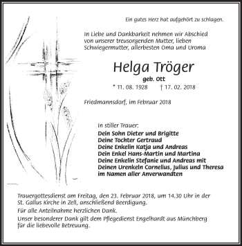 Traueranzeige von Helga Tröger von Frankenpost