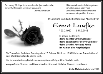 Traueranzeige von Ernst Laufke von Südthüringer Presse