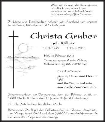 Traueranzeige von Christa Gruber von Frankenpost