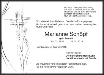 Traueranzeige von Marianne Schöpf von Frankenpost