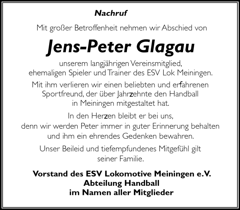  Traueranzeige für Jens-Peter Glagau vom 24.02.2018 aus Südthüringer Presse