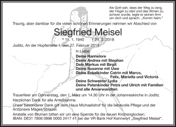 Traueranzeige von Siegfried Meisel von Frankenpost