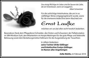 Traueranzeige von Ernst Laufke von Südthüringer Presse
