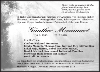 Traueranzeige von Günther Mummert von Südthüringer Presse