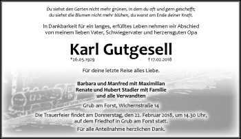 Traueranzeige von Karl Gutgesell von Neue Presse Coburg