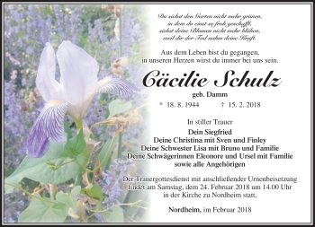 Traueranzeige von Cäcilie Schulz von Südthüringer Presse