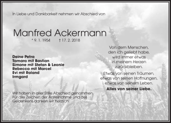 Traueranzeige von Manfred Ackermann von Frankenpost