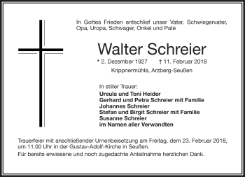 Traueranzeige von Walter Schreier von Frankenpost