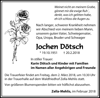 Traueranzeige von Jochen Dötsch1 von Südthüringer Presse